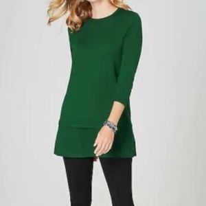 NWT! J. Jill Balsam  Merino Wool Tunic Sweater Size Small Dark Green
